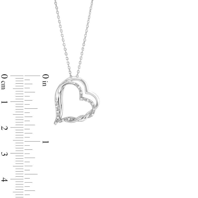 Circle of Gratitude® Collection 0.05 CT. T.W. Diamond Twist Tilted Double Heart Pendant in Sterling Silver - 19"