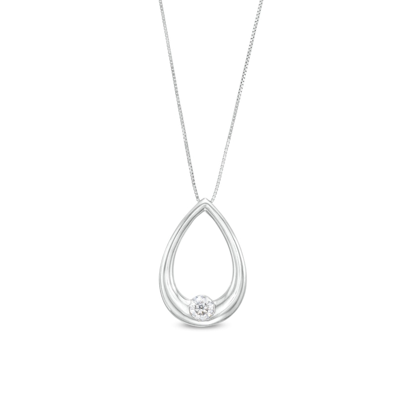 0.25 CT. Certified Lab-Created Diamond Solitaire Open Teardrop Pendant in 14K White Gold (F/SI2)|Peoples Jewellers