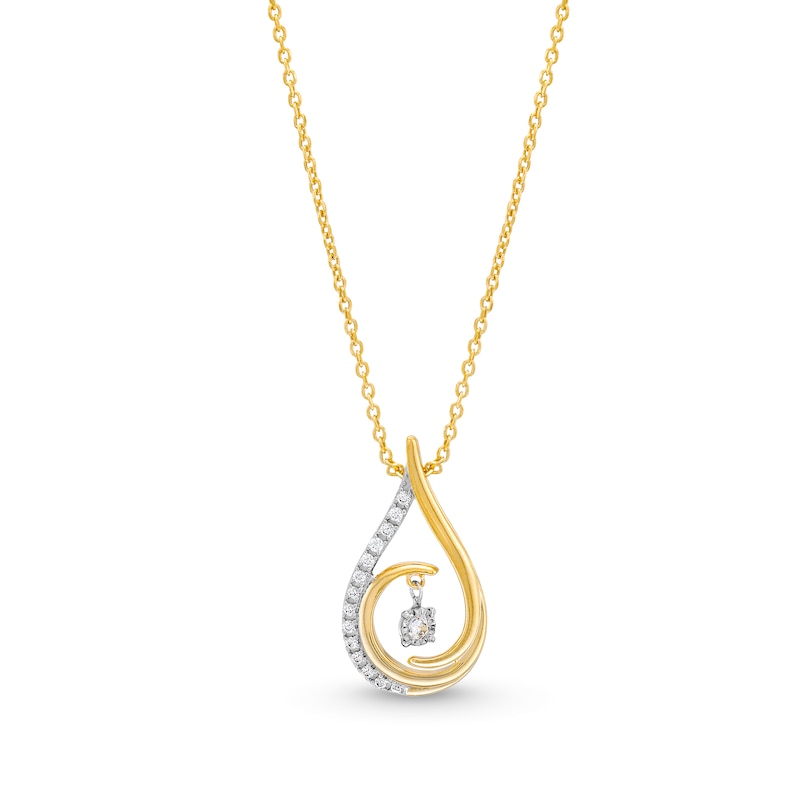 Unstoppable Love™ 0.10 CT. T.W. Diamond Swirl Ribbon Teardrop Pendant in 10K Gold - 19"