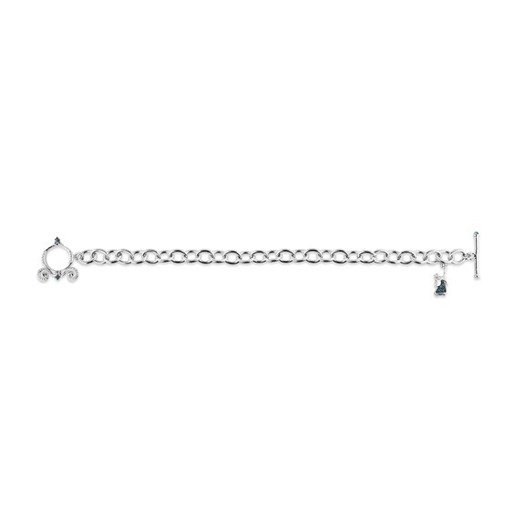 Enchanted Disney Cinderella 0.085 CT. T.W. Diamond and London Blue Topaz Charm Bracelet in Sterling Silver