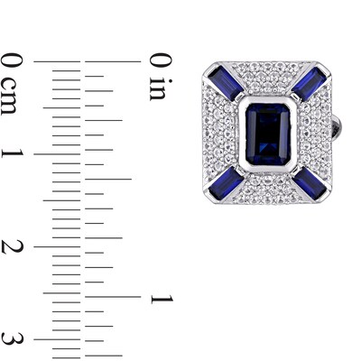 Lab-Created Sapphire White Lab-Created Sapphire Art Deco Style Cuff Links in Sterling Silver