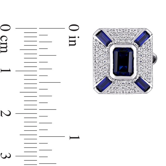 Lab-Created Sapphire White Lab-Created Sapphire Art Deco Style Cuff Links in Sterling Silver