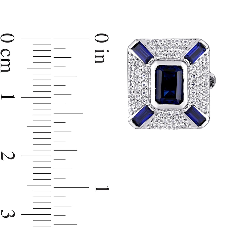 Main Image 3 of Blue Lab-Created Sapphire and White Lab-Created Sapphire Art Deco Style Cuff Links in Sterling Silver