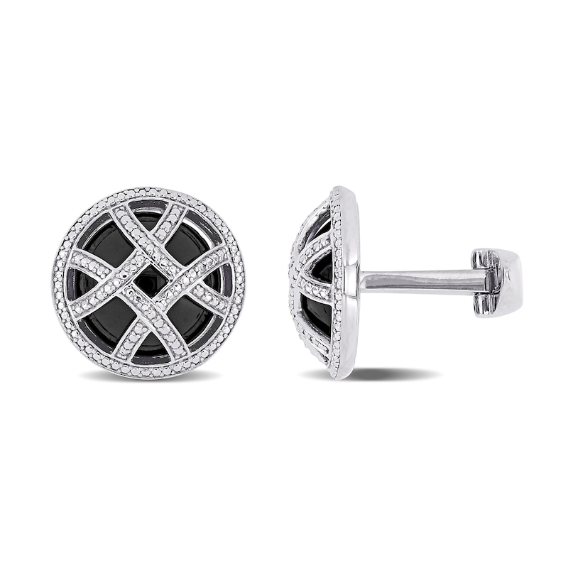 Main Image 1 of Black Onyx Bead Ribbon Criss-Cross Cuff Links in Sterling Silver