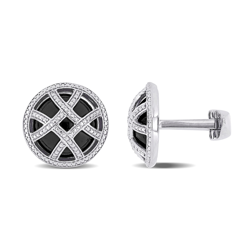 Black Onyx Bead Ribbon Criss-Cross Cuff Links in Sterling Silver|Peoples Jewellers