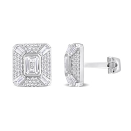 White Lab-Created Sapphire Art Deco Style Cuff Links in Sterling Silver