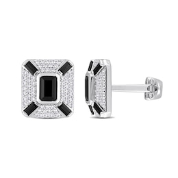 Black Lab-Created Sapphire and White Lab-Created Sapphire Art Deco Style Cuff Links in Sterling Silver