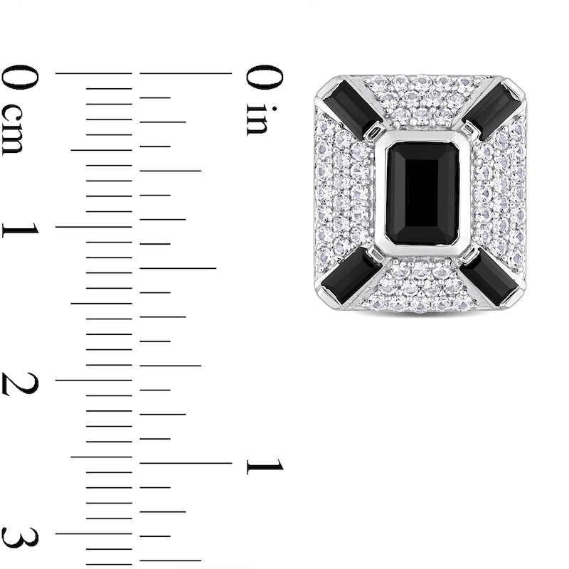 Main Image 3 of Black Lab-Created Sapphire and White Lab-Created Sapphire Art Deco Style Cuff Links in Sterling Silver