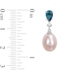 Thumbnail Image 2 of 8.0-8.5mm Freshwater Cultured Pearl, London Blue Topaz and Diamond Accent Drop Earrings Set in 10K White Gold
