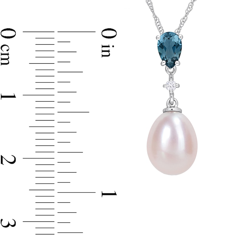 Main Image 4 of 8.0-8.5mm Freshwater Cultured Pearl, London Blue Topaz and Diamond Accent Pendant in 10K White Gold