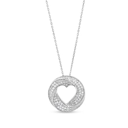0.30 CT. T.W. Diamond Triple Row Swirl Heart Circle Pendant in Sterling Silver