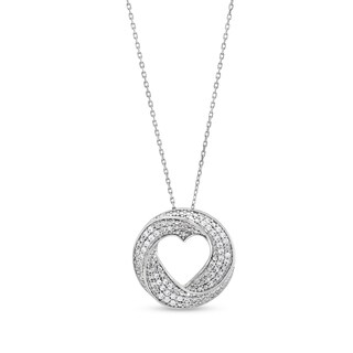 0.30 CT. T.W. Diamond Triple Row Swirl Heart Circle Pendant in Sterling Silver