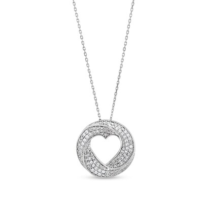 0.30 CT. T.W. Diamond Triple Row Swirl Heart Circle Pendant in Sterling Silver