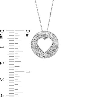 0.30 CT. T.W. Diamond Triple Row Swirl Heart Circle Pendant in Sterling Silver