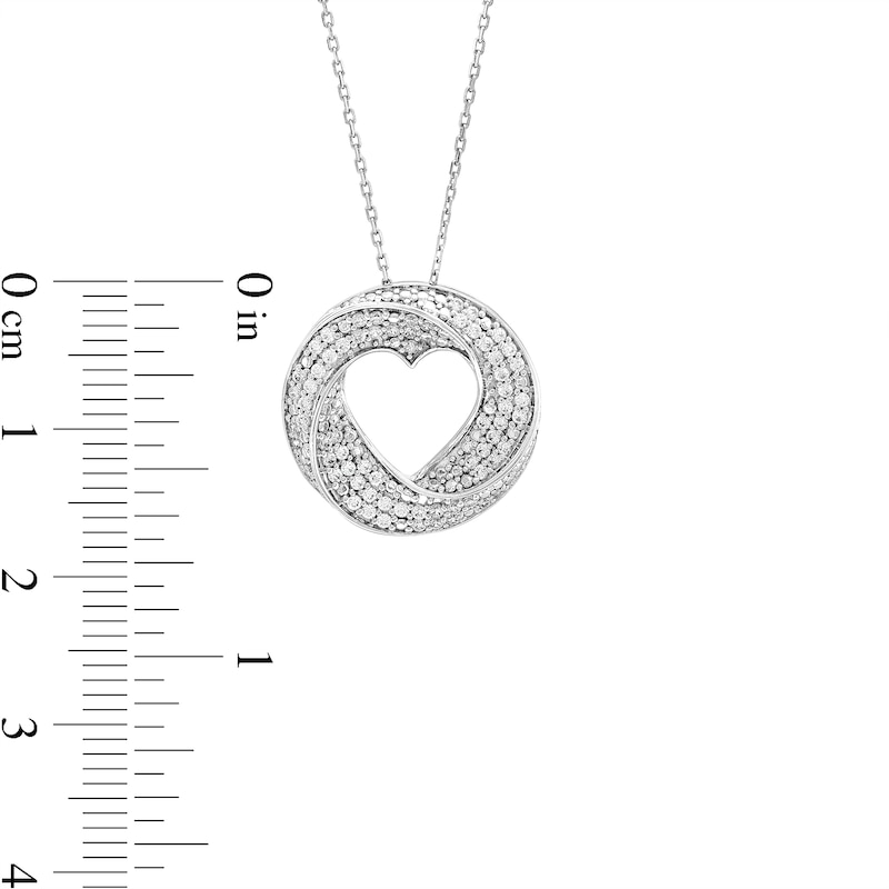 0.30 CT. T.W. Diamond Triple Row Swirl Heart Circle Pendant in Sterling Silver