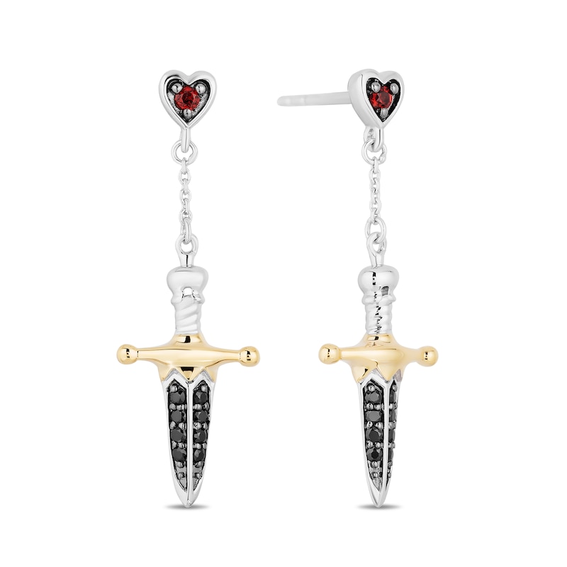 Enchanted Disney Villains Evil Queen Garnet and 0.145 CT. T.W. Black Diamond Earrings in Sterling Silver and 10K Gold