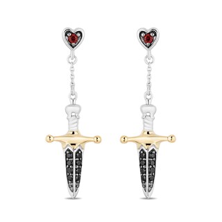 Enchanted Disney Villains Evil Queen Garnet and 0.145 CT. T.W. Black Diamond Earrings in Sterling Silver and 10K Gold