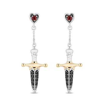 Enchanted Disney Villains Evil Queen Garnet and 0.145 CT. T.W. Black Diamond Earrings in Sterling Silver and 10K Gold