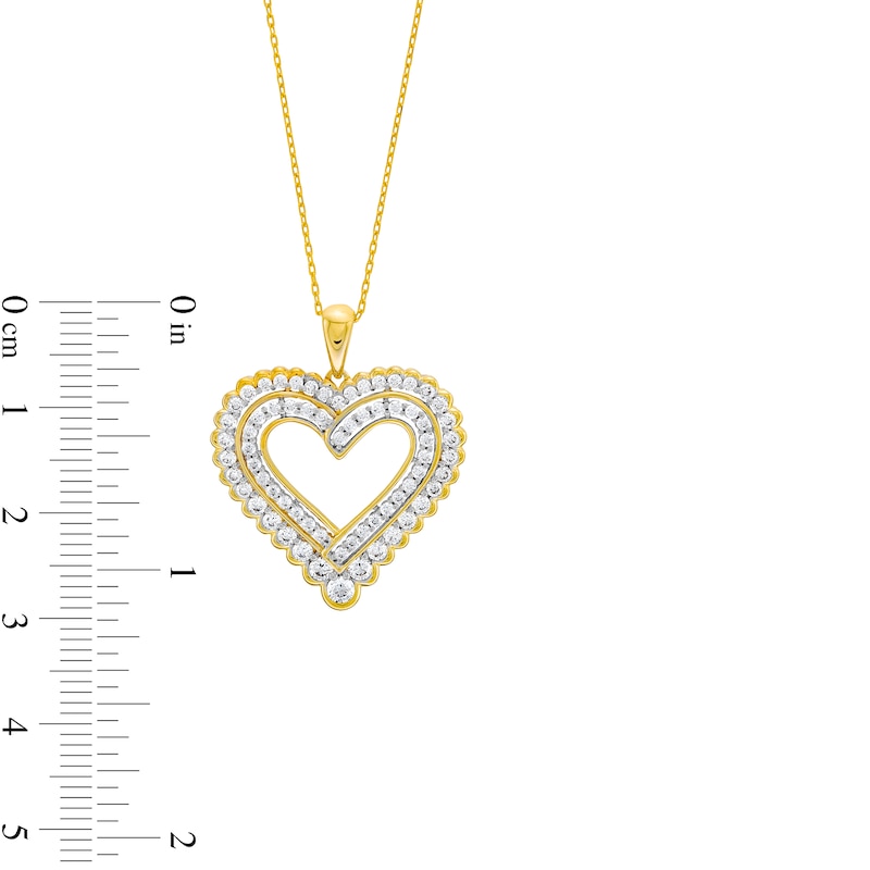 Main Image 4 of 1.00 CT. T.W. Diamond Scallop Frame Heart Pendant in 10K Gold