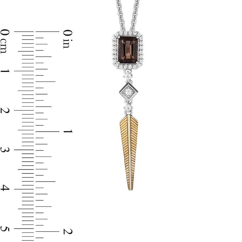 Main Image 3 of Enchanted Disney Pocahontas Smoky Quartz and 0.18 CT. T.W. Diamond Feather Drop Pendant in Sterling Silver and 10K Gold