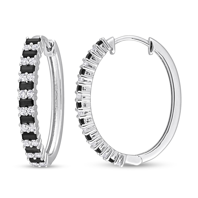 Black Spinel and White Lab-Created Sapphire Hoop Earrings in Sterling Silver|Peoples Jewellers