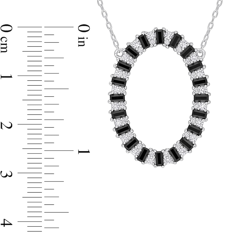 Main Image 2 of Black Spinel and White Lab-Created Sapphire Open Oval Frame Necklace in Sterling Silver