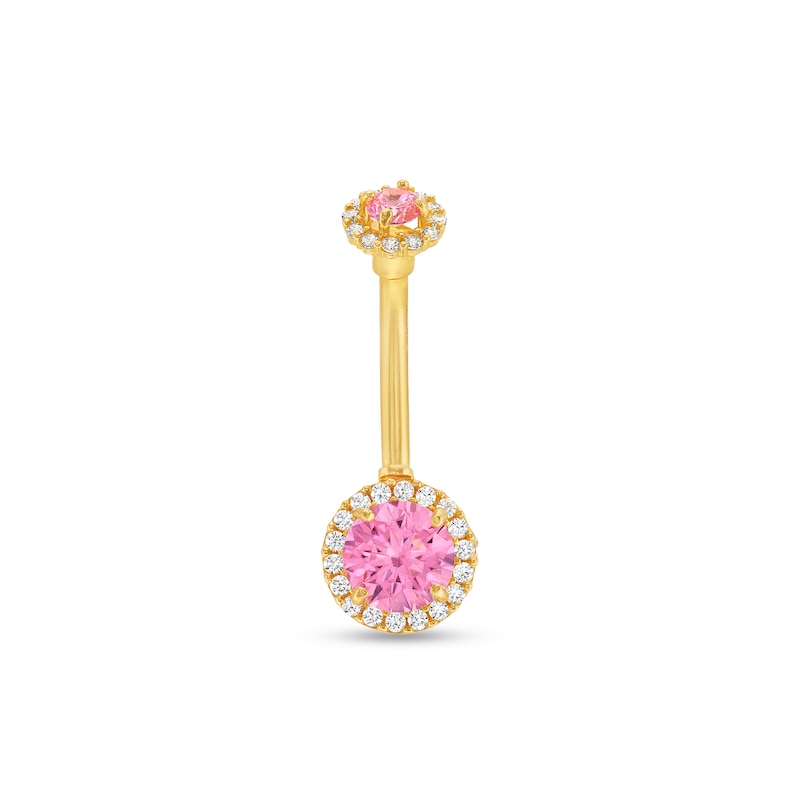 Pink and White Cubic Zirconia Frame Belly Button Ring in Solid 14K Gold - 14G 3/8"|Peoples Jewellers