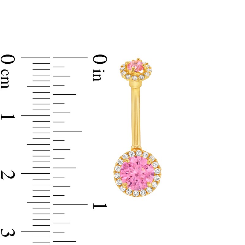 Main Image 2 of Pink and White Cubic Zirconia Frame Belly Button Ring in Solid 14K Gold - 14G 3/8"
