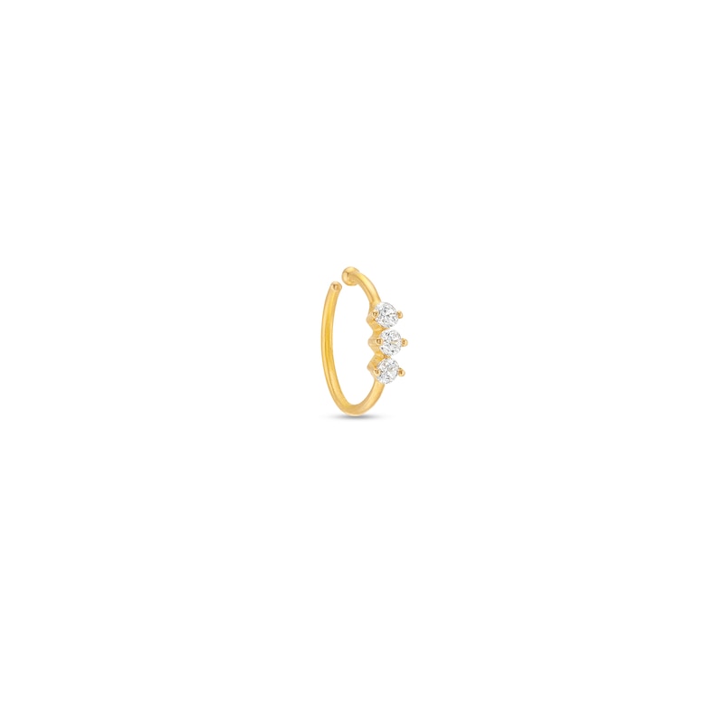 Cubic Zirconia Three Stone Nose Ring in Solid 14K Gold - 20G 5/16"|Peoples Jewellers