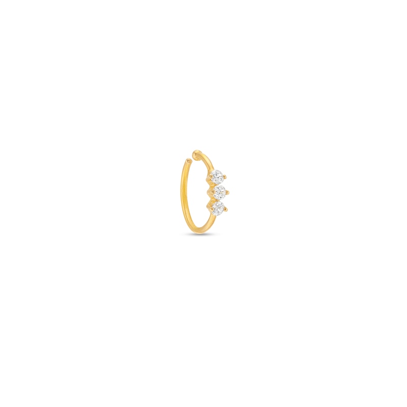 Main Image 1 of Cubic Zirconia Three Stone Nose Ring in Solid 14K Gold - 20G 5/16"