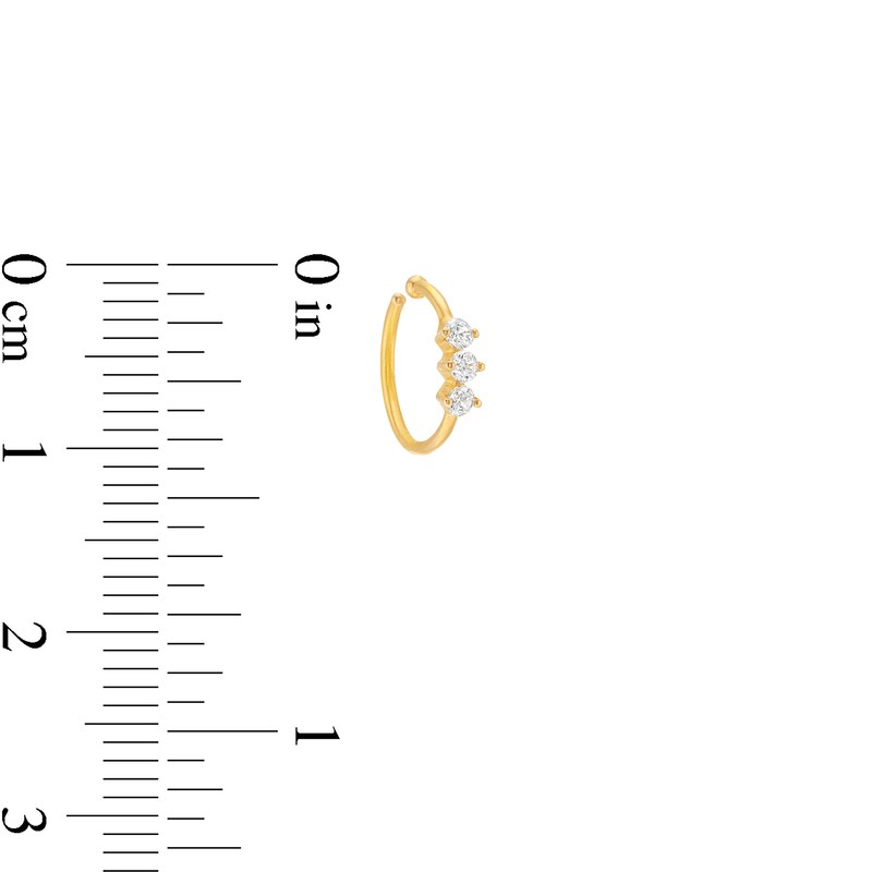 Main Image 2 of Cubic Zirconia Three Stone Nose Ring in Solid 14K Gold - 20G 5/16"