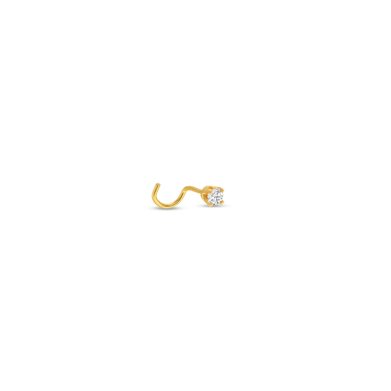 Main Image 1 of 0.05 CT. Diamond Solitaire Screw Nose Stud in Semi-Solid 14K Gold - 24G 3/8"