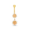 Thumbnail Image 1 of Champagne and White Cubic Zirconia Sunburst Frame Dangle Belly Button Ring in Solid 14K Gold