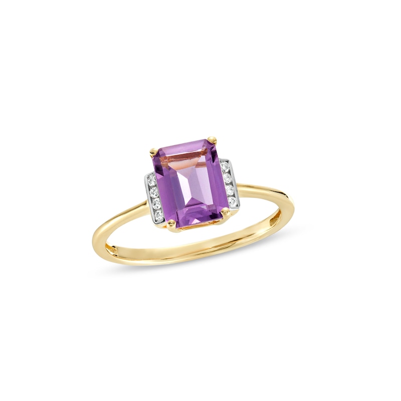 Emerald-Cut Amethyst and 0.04 CT. T.W. Diamond Collar Ring in 10K Gold|Peoples Jewellers