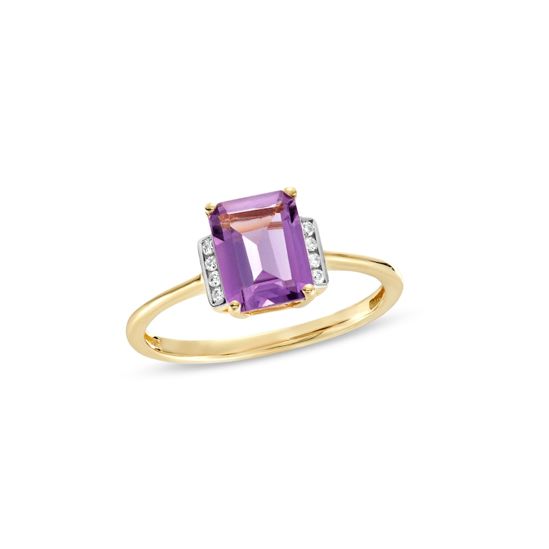 Main Image 1 of Emerald-Cut Amethyst and 0.04 CT. T.W. Diamond Collar Ring in 10K Gold