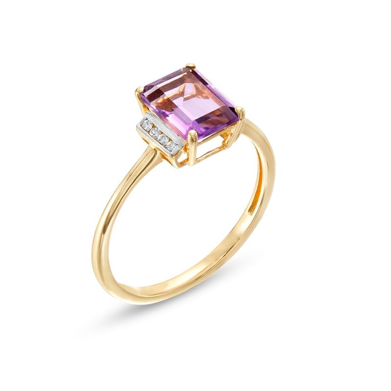 Main Image 3 of Emerald-Cut Amethyst and 0.04 CT. T.W. Diamond Collar Ring in 10K Gold