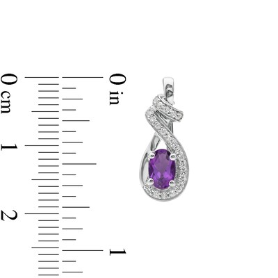 Oval Amethyst and White Lab-Created Sapphire Wrap Ribbon Drop Pendant and Earrings Set in Sterling Silver