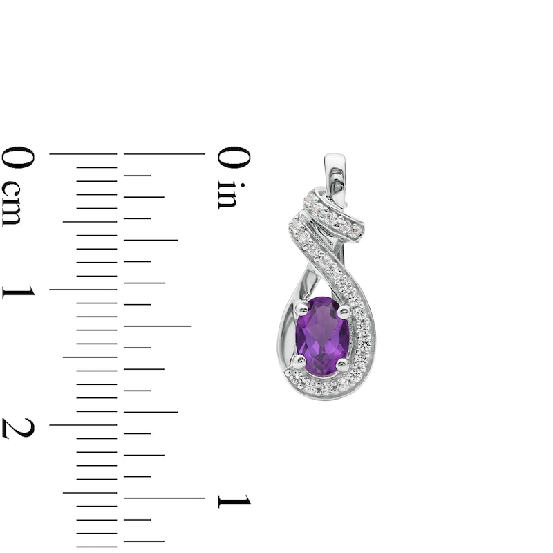 Main Image 3 of Oval Amethyst and White Lab-Created Sapphire Wrap Ribbon Drop Pendant and Earrings Set in Sterling Silver