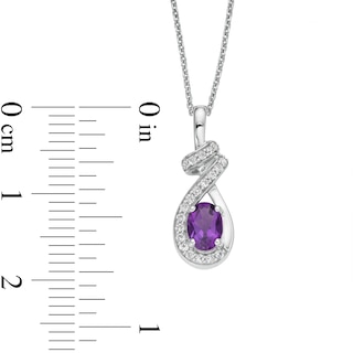 Oval Amethyst and White Lab-Created Sapphire Wrap Ribbon Drop Pendant and Earrings Set in Sterling Silver