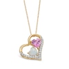 Thumbnail Image 1 of Lab-Created Opal, Pink Lab-Created Sapphire and 0.09 CT. T.W. Diamond Tilted Triple Heart Pendant in 10K Gold