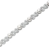Thumbnail Image 1 of 5.0mm Button Freshwater Cultured Pearl and Diamond Accent Alternating Infinity Link Bracelet in Sterling Silver-7.25"