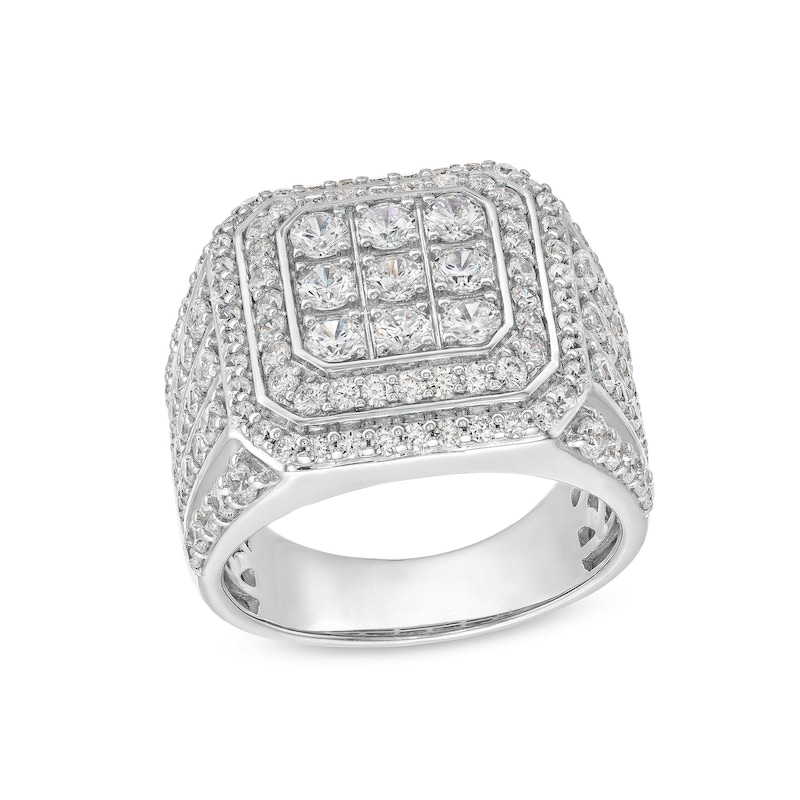 Men's 2.95 CT. T.W. Certified Square-Shaped Lab-Created Multi-Diamond Framed Ring 10K White Gold (F/SI2)|Peoples Jewellers