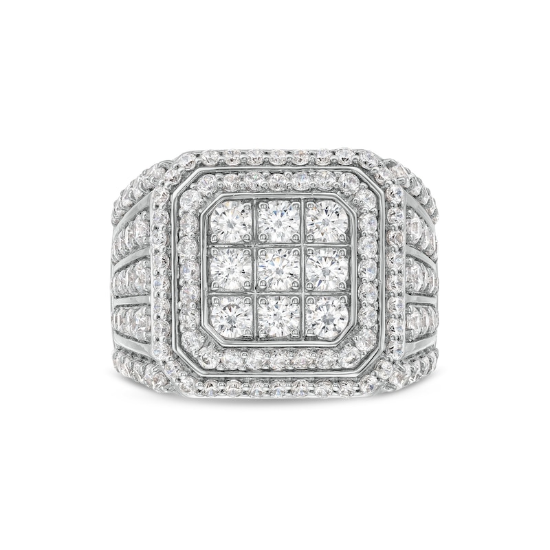 Men's 2.95 CT. T.W. Certified Square-Shaped Lab-Grown Multi-Diamond Framed Ring 10K White Gold (F/SI2)