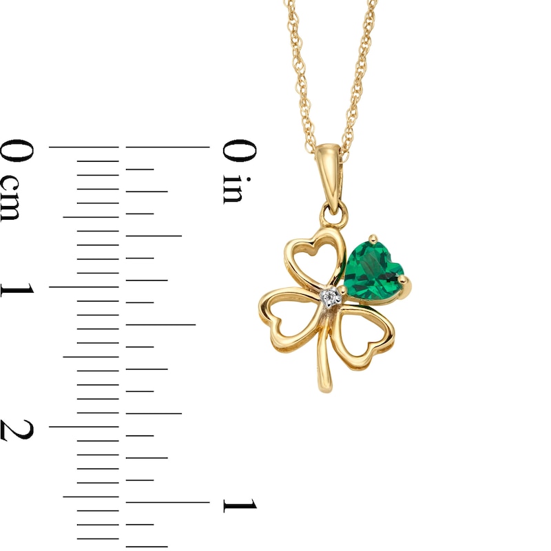 Main Image 3 of 4.0mm Heart-Shaped Lab-Created Emerald and Diamond Accent Clover Pendant in 10K Gold