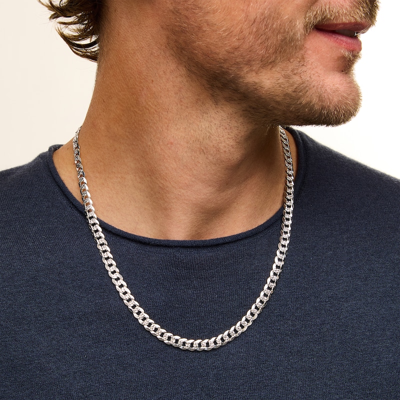Main Image 2 of 6.8mm Diamond-Cut Flat Curb Chain Necklace in Solid Sterling Silver - 22”