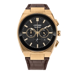 Men's Citizen Axiom Watch in Yellow-Tone Stainess Steel with Brown Leather Strap (Model: CA4583-01E)