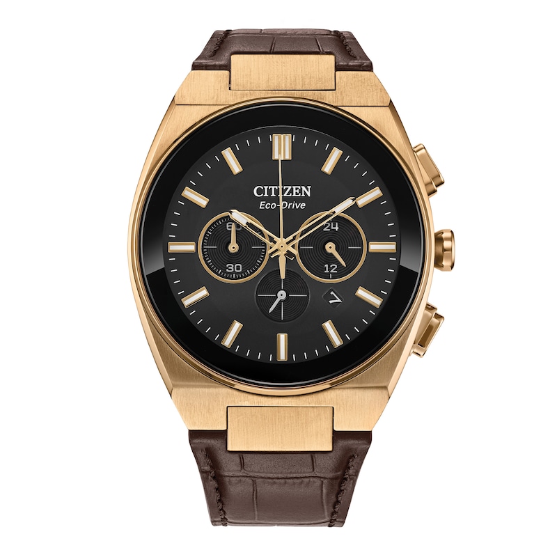 Main Image 1 of Men's Citizen Axiom Watch in Yellow-Tone Stainess Steel with Brown Leather Strap (Model: CA4583-01E)