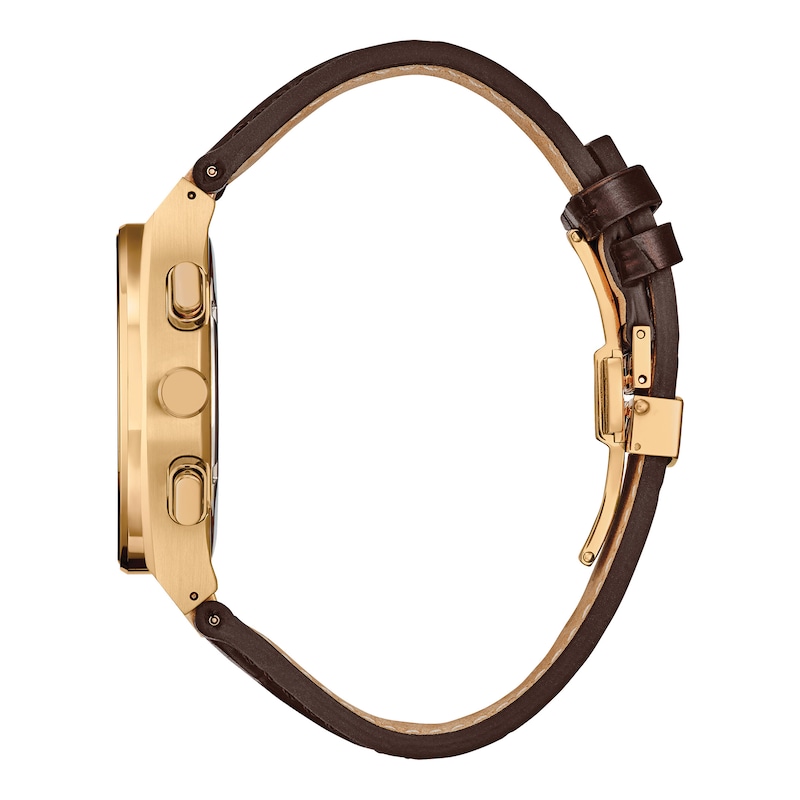 Main Image 2 of Men's Citizen Axiom Watch in Yellow-Tone Stainess Steel with Brown Leather Strap (Model: CA4583-01E)