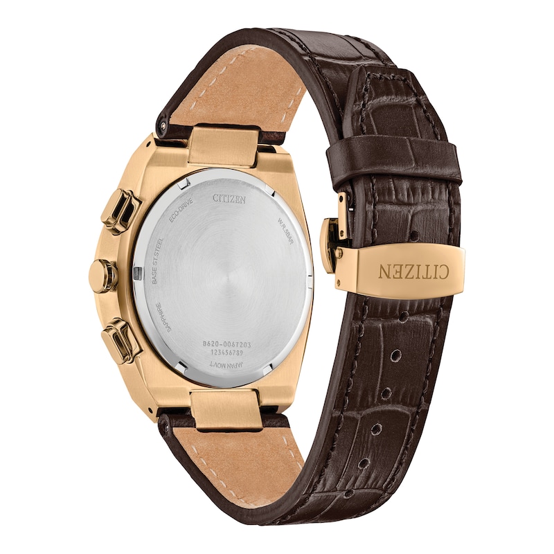 Main Image 3 of Men's Citizen Axiom Watch in Yellow-Tone Stainess Steel with Brown Leather Strap (Model: CA4583-01E)