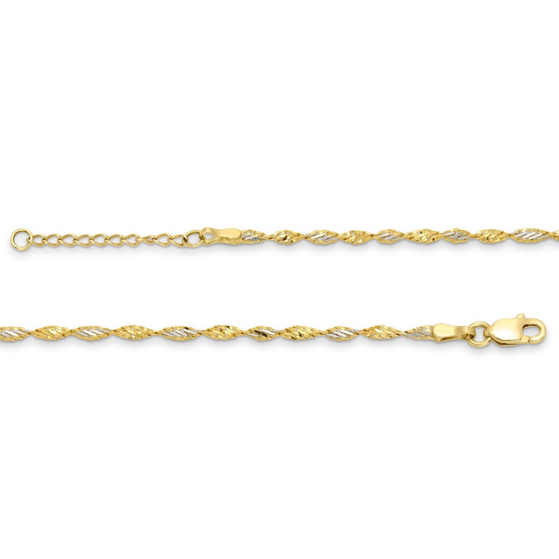 2.1mm Dorica Singapore Chain Anklet in Solid 14K Two-Tone Gold - 10"